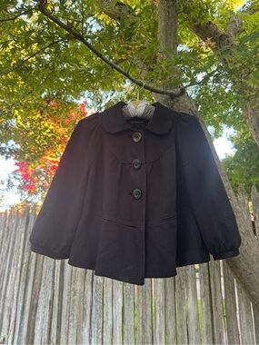INC International Concepts Black Button-Front Swing Pea Coat